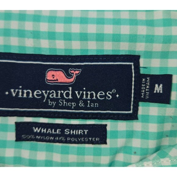 Vineyard Vines Mens Whale Shirt Medium Green Check Nylon Blend Performance - Picture 5 of 7